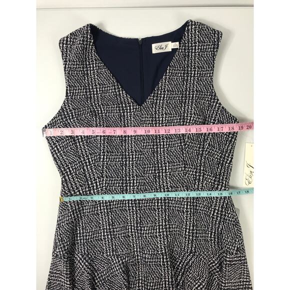 Eliza J NWT Navy Blue White Textured Dress Simple Cute Feminine Women's 14 Guest - Picture 11 of 11